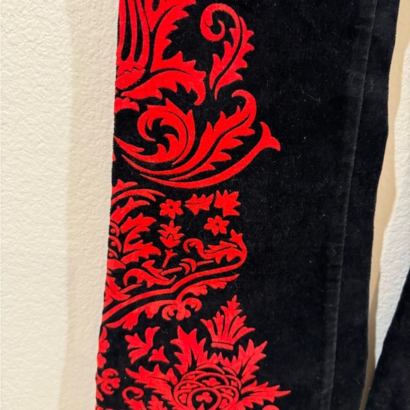 RARE Vintage JNCO Black Velvet Red Applique Flare Pants - Picture 6 of 7